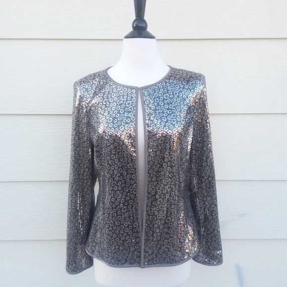 Vintage Silver Sequin Jacket Kasper Size 6 - Picture 2 of 7